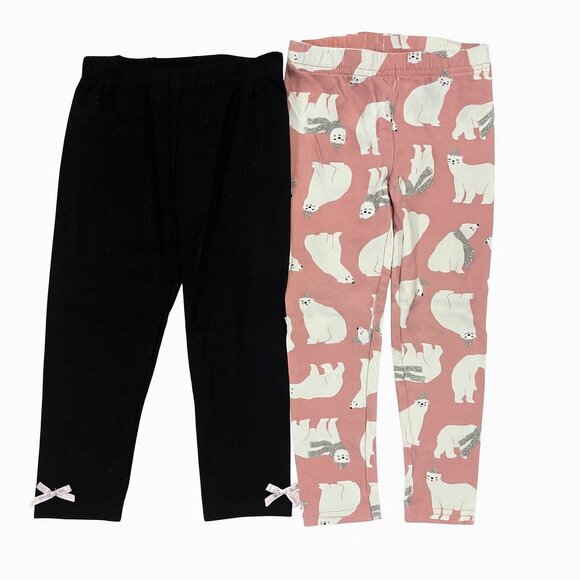 Carters, etc 2 Piece Lot 3T Girls Toddler Leggings Black Pink Polar Bear - Picture 1 of 7